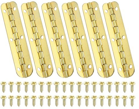 PATIKIL Mini Charnière de Piano 65 x 12.5mm, 6 Pcs Mini Charnières de Boîte à Bijoux à 90 Degrés avec Vis pour Boîtes à Bijoux en Bois, Doré