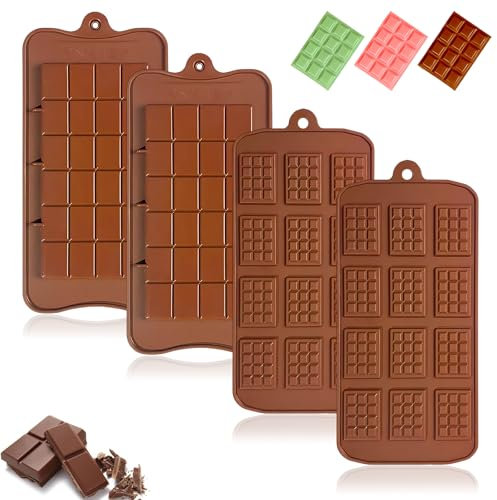 4 Stück Antihaft Silikon Schokoladenform, Break Apart Silikon-Schokoladenformen, Lebkuchenform Zubehör in Lebensmittelqualität,Ice Cube Moulds, Fondantform (Braun)
