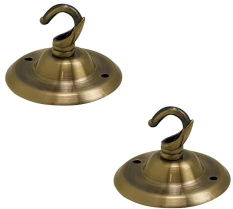 LEDSone Vintage 2 Pack Ceiling Rose Hook Plate Metal Green Brass 75mm Chandelier Light Fitting with Pre-Drilled Holes for Mounting Chandliers Pendant Lights Wall Lamps Hanging Lights Planters