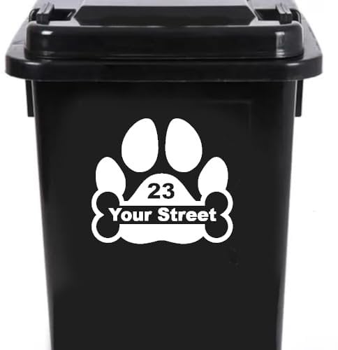 Pack of 3 Dog/Cat Paw Print Waterproof Personalised Wheelie Bin Stickers Custom House Number - Stick On House Numbers - Street Name Stickers
