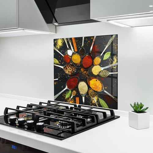 ARTHUB® Küchenrückwand aus Glas 60x60 cm, 4mm ESG | Spritzschutz, Glasplatte, Herdspritzschutz, Wandschutz für Herd, Hartglas, Lebensmittel, Gewürze, Cooking Spoons