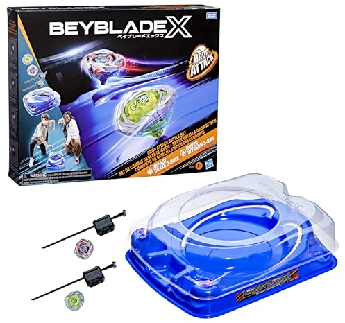 Beyblade X Drop Attack Battle Set with Beystadium Arena, 2 Takara Tomy Tops & Launchers, Impact Drake 9-60LR & Hover Wyvern 3-85N, Battling Game Toys, Ages 8+