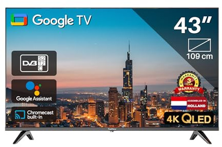 TEEVIEW Google Smart TV | QLED 4K UHD | 43”/110cm | Frameless Design | Tripple Tuner DVB-T/T2/S/S2/C | HDMI x3, USB x2, CI+ | Sprachsteuerung & Streaming-Apps | In Eindhoven montiert | TV43QQG-EU