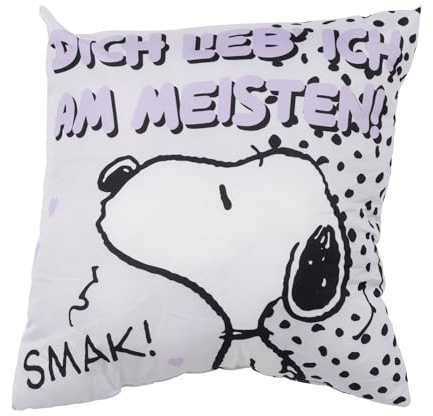 United Labels The Peanuts Snoopy Kissen, Kopfkissen 40x40 cm, Weiß, Sofakissen Dich lieb ich am meisten, Dekokissen für Fans