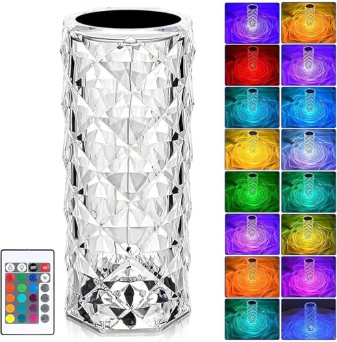 2 pcs LED Tischlampe aus Kristall,Crystal Diamond Lamp,Kristall Lampe,Acryl Diamant Nachttischlampe [16 Farben & 4 Modi ] Mit Fernbedienung,RGB Farbwechsel Nachtlicht,USB Aufladbar Acryl Tischleuchte