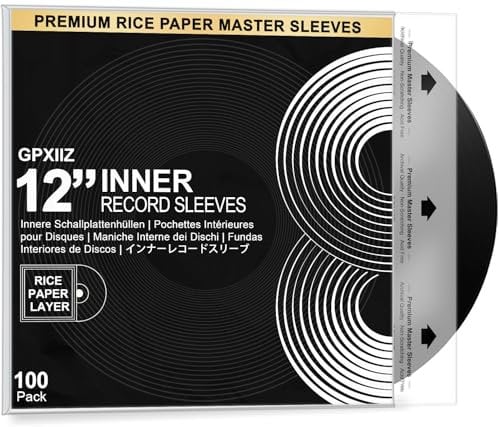 GPXIIZ 100x Anti Static Vinyl Inner Sleeves 12 Inch, Premium HDPE Rice Paper Vinyl Record Sleeves, Archival Quality 3 Layer Protective Plastic LP Covers for 12 Record