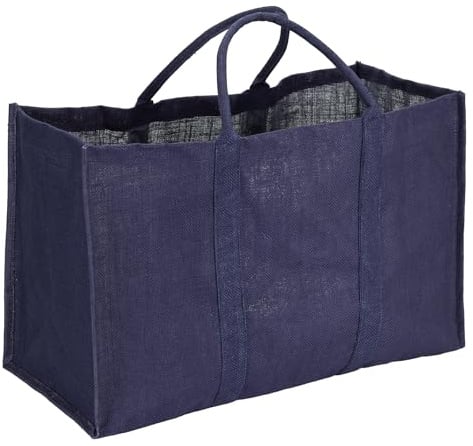La cordeline Aufbewahrungstasche aus Jute, 72 l, 65 x 30 x 40 cm, Indigoblau, innen PP, doppelter Griff, faltbar – zum Transportieren von Kaminholz – Einkaufstasche