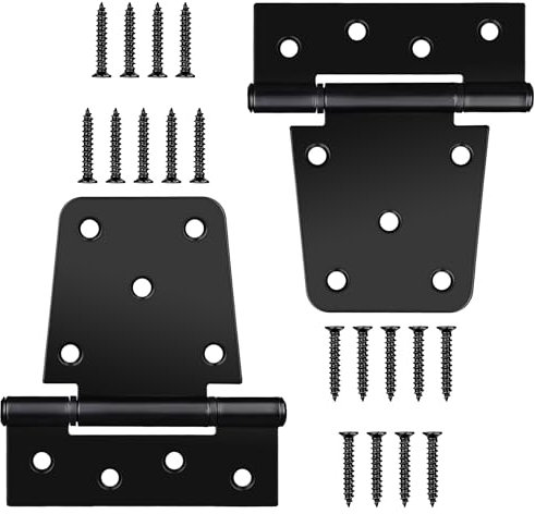 3.5 Inch Heavy Duty Gate Hinges, 2 Pack Black Iron Extra Thick T Door Hinges, Gate Hardware Kit for Indoor Outdoor, Shed, Wooden Fences, Vinyl Fence, Barn Door, Garage (Screws Included)
