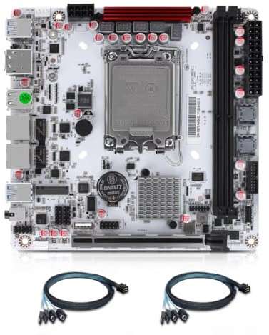 MNBOXCONET Q670 NAS Mainboard 8 Bay LGA 1700, PCIe5.0 x16 slot Mini ITX Motherboard with 8×SATA3.0, 3×M.2 NVMe DIY Board Dual DDR5 16GB RAM 128GB SSD, USB C 20Gbps with 2 SFF-8643 Cable