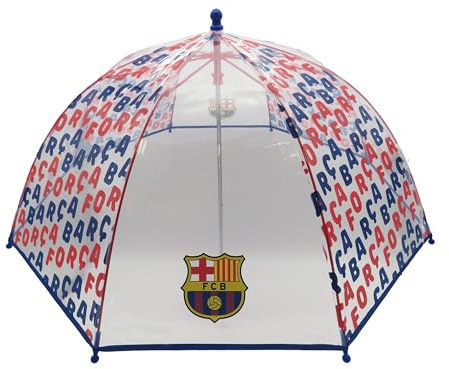 CYPBRANDS - FC Barcelona - Regenschirm, Kindersonnenschirm, Durchmesser 48 cm, manuell, Blase, transparent, offizielles Produkt