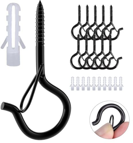 KEPYATI 10 Pezzi Ganci A Vite Nero, Occhielli A Vite, Gancio Soffitto, Gancio Lampadario, Ganci A Vite Per Legno, Gancio A Vite In Acciaio Inox Per Appendere Cestini Di Piante A Casette Per Uccelli