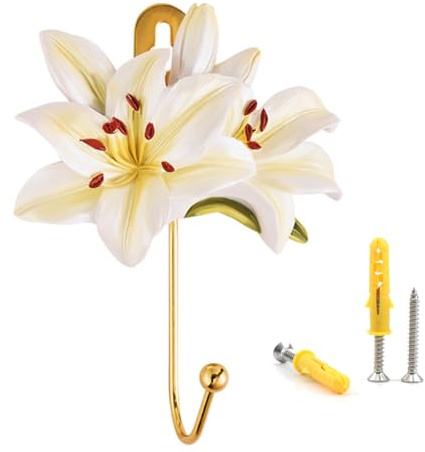 Wmama Dekorative Wandhaken Blumenmotive Kleiderhaken Ländlich-Europäischer Stil Haken Retro Garderobenhaken für Bohrmontage Mehrzweckhaken Wandgarderoben (Lilie)