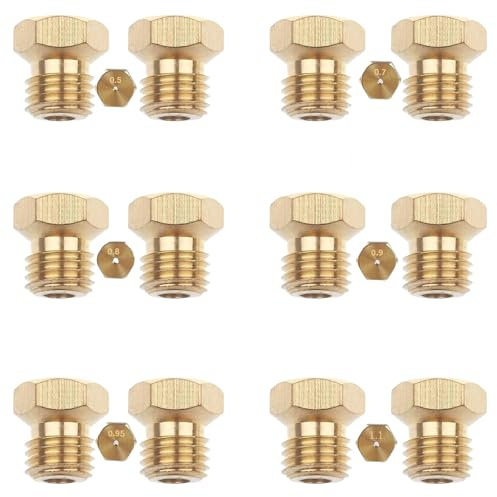 12 Pcs Gicleur Gaz Butane Universels[2×0.5mm, 2×0.7mm, 2×0.8mm, 2×0.9mm, 2×0.95mm, 2×1.1mm] Gicleur Gaz De Ville Injecteur GazButane