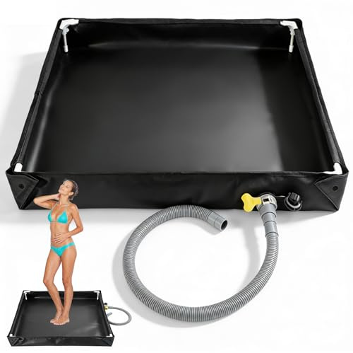Base doccia pieghevole 80 x 80 x 10 cm – Piatto doccia portatile con tubo di scarico, impermeabile da campeggio, per interni ed esterni, campeggio, viaggi e bagno per animali domestici