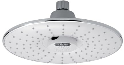 Gedy Soffione Doccia Anticalcare Cromato Music 00, Soffione Doccia Rotondo Diametro 23 cm, Cassa Bluetooth Incorporata Rimovibile, 1 Getto Tipo Pioggia, Soffione Regolabile 360°, Ugelli in Silicone