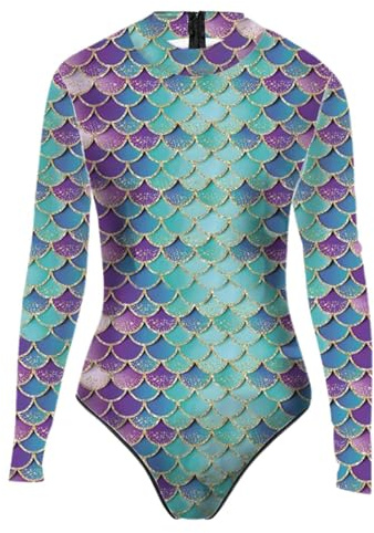 Meerjungfrau Kostüm Damen Langarm Mermaid Badeanzug Damen Meerjungfrauen Body Mit Glanz Fischschuppen Dupe Sexy Badeanzug Fischschuppen Große Größe Faschingskostüme