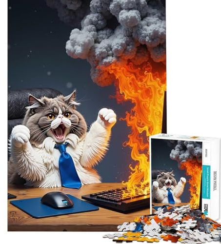 Puzzle für Erwachsene 1000 Teile Katze feiert Laptop-Feuer Familienspiel herausforderndes Spiel Spielzeug tolles Geschenk für Spiele schwierig hart (Größe 38x52cm)