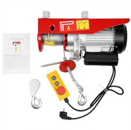 Cabrestante eléctrico de 800 kg, 1300 W, motor de cobre puro con freno automático y protección contra sobrecalentamiento, cable de alambre de 12 m de 5 mm, interruptor de parada de emergencia, control