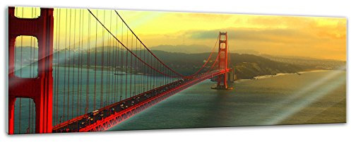 Bilderdepot24 Glasbild - Golden Gate Bridge - San Francisco II - 120 x 40 cm - Deko Glas - Wandbild aus Glas - Bild auf Glas - moderne Glasbilder - Glasfoto - Echtglas - kein Acryl - Handmade