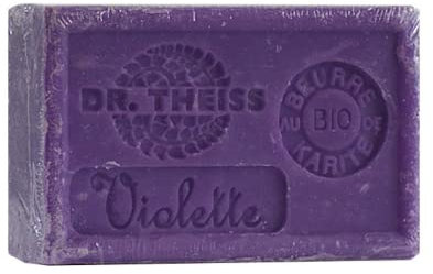 Dr Theiss - Savon de Marseille Violette - Pain de Savon au Beurre de Karité Bio et à l'Huile d'Olive Bio - Savon de Marseille Authentique - 125gr