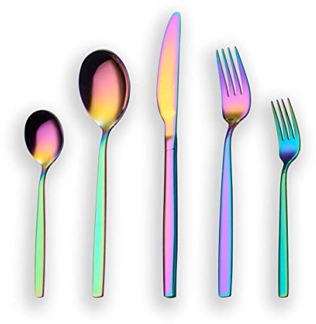 Berglander 30 Stück Titanium Regenbogen Farbe Plated Besteck Set, 30 Stück bunte Besteck Set, Service für 6 (glänzend Rainbow)