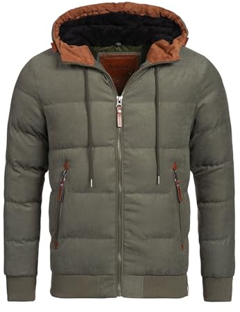 Indicode Herren Adeline Winterjacke mit gefütterte Kapuze (Teddyfleece) | Warme Steppjacke mit weicher Teddyfutter-Kapuze, sportliche Herrenjacke, Übergangsjacke, gefütterte Winterjacke für Männer