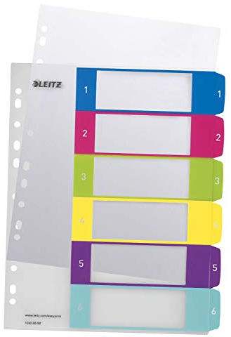 Leitz A4 Register, Trennblätter, Beschriftbares Deckblatt,WOW, Mehrfarbig (Zahlen 1-6 / 10er Pack)