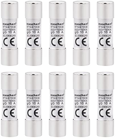 Heschen 10 Stück Zylindrische Keramikrohrsicherung RT18-32 (RO15) 10x38mm 10A 500V CE