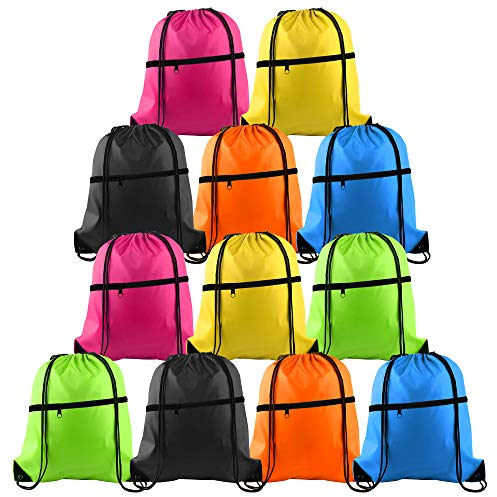 FQQF KUUQA 12Pcs Drawstring Bag Sports Gym String Backpack Bulk Cinch Bag Sackpack with Zipper for School Yoga Sport Gym Traveling