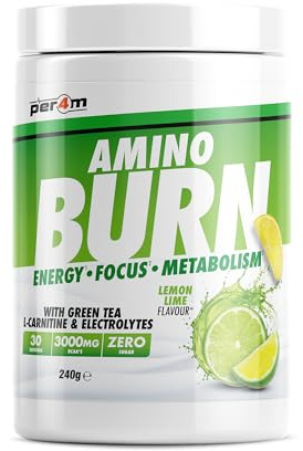 Per4m Amino Burn Powder | L-Carnitine, Cayenne, Green Tea, Pine Bark Extract & Caffeine | Increases Alertness & Attention | Suitable for Vegans | Sugar Free (240g, Lemon Lime)