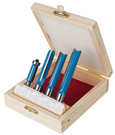 4 PACK Kitchen Fitter Router Bit Set –Tungsten Carbide Fluted Blades– Wood Laminate Worktop Straight Cutter/Flush Trimming Tools – ½” Inch Shank Hardened Steel Long Life