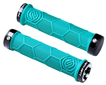 FIFTY-FIFTY MTB Griffe, Fahrradgriffe Mountainbike aus rutschfestem Gummi, Double Lock-on Fahrrad Griffe/lenkergriffe, für All-Mountain, Enduro, Downhill, E-Bike, Cross-Country (Türkis)