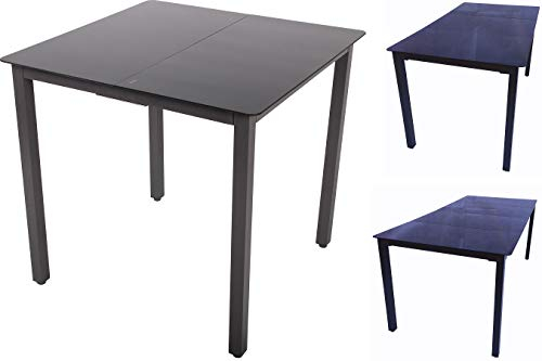 VCM Gartentisch aus Glas und Aluminium | Esstisch | ca. H. 73 x B. 80 x T. 80 cm | Anthrazit | Balkontisch Gartenmöbel Verre Noir