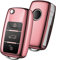 OATSBASF Autoschlüssel Hülle VW, VW Golf Schlüsselbox,Schlüsselhülle Cover für vw Polo Passat Skoda Seat 3-Tasten(Roségold-Streifen)