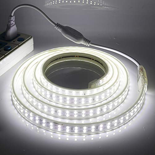 XUNATA Doppelreihe Weiß LED Strip Streifen, 220V 2835 SMD 180leds/m IP65 Wasserdicht, Flexibel LED Lichtband Seil Licht Schlauch für Hausbeleuchtung Dekor Bar (Weiß, 30M)
