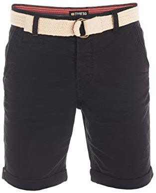 riverso Kurze Hosen Herren Sommer Chino Shorts mit Gürtel Regular Fit RIVHenry Bermuda Stretch, Größe:W 36, Farbe:Black
