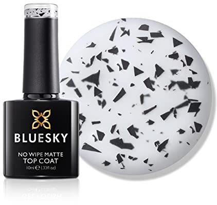 BLUESKY Gel Nail Polish, Speckled Egg Shell Effect Clear No Wipe Matte Top Coat, 10ml, Matte Finish, Clear with Black Pieces (Requires Curing Under Uv/Led Lamp)