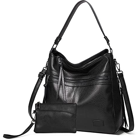 Gladdon Handtaschen Damen Leder umhängetasche Shopper Mode Hobo Taschen grosse Kapazität Schultertasche Designer Mehrfachtasche(Schwarz)