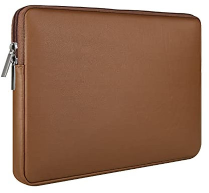 RAINYEAR 15 Inch Laptop Sleeve Soft PU Leather Case Protective Water Resistant Zipper Padded Cover Carrying Computer Bag Compatible with 15.4 MacBook Pro, Surface 3/4 15, New XPS 15 Touch (Brown)