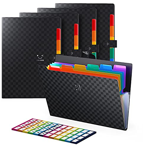 ABC life 5 Stücke 7 Taschen Fächermappe mit Upgrade-Gittermuster,Dokumentenmappe A4 Erweiterbar Tragbar Aktenordner Faechermappe din A4 Büro Schulordner Dokumente a4 Ordner Organisato mit Druckknopf
