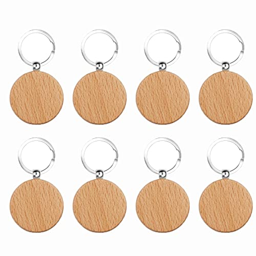 ?? Porte-Clés en Bois, 8 Pièces Personnalisé Vierges Porte-Clés Bois, Porte Clé en Bois Rond, pour Cadeaux de Vacances, Cadeaux d'anniversaire, Porte-noms ou Porte-Clés (Ronds)