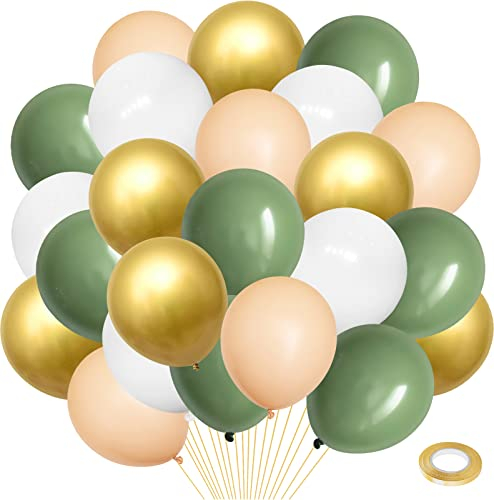Grün Luftballons, 40 Stück Retro Grün Aprikose Latex Luftballons & Metallisch Gold Luftballons Geburtstagsdeko für Mädchen Jungen Birthday Hochzeit Babyparty Jubiläum Halloween Abschluss Babydusche