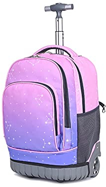 BOZONLI Trolley Rucksack Schulranzen mit Rollen Laptop Handgepäck Tasche Koffer Wasserdicht Trolley Mädchen Jungen Rucksack mit Rollen Schulranzen für Teenager (Pink Lila)