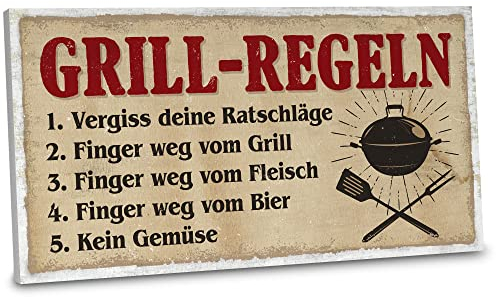 ARTFAVES® Gartenschild - Grillregeln | Shabby Chic Vintage Gartendeko, Schild mit Spruch zum Thema Garten/Grillen | Größe: 30 x 15 cm