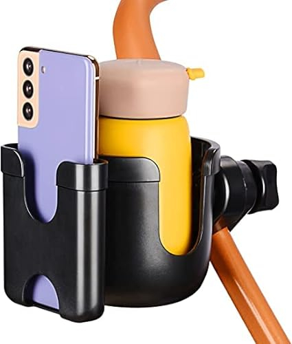 supregear Universal Cup and Phone Holder, 360° 2-in-1 Parent Water Bottle Holder for Stroller Wheelchair Walker Bike, Black and Tool Free