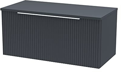 Hudson Reed DFF1496W Fluted Modern Bathroom Wall Hung 1 Drawer Vanity Unit with Colour Match Worktop, 800mm, Soft Black