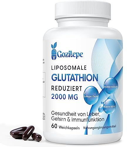 Liposomal Glutathion réduit 2000 mg par portion | Supplément de Glutathion avec Acide Hyaluronique + Peptide de collagène + Resvératrol pour un Puissant Antioxydant (60 unité (Lot de 1))