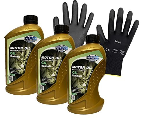 ILODA Schutzhandschuhe + 3x MPM 1Liter 5W-30 Premium Synthetic C4 Renault Motoröl, ACEA C4, MB 226.51, Renault RN 0720