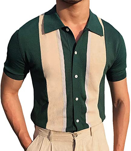 2023 Nuovo stile Y2 - Manica corta filo monopetto lavorato a maglia a contrasto da uomo Cardigan da bavero colore Primavera Top Estate e Camicetta da uomo Camicie da uomo Big Tall, Verde, 3XL