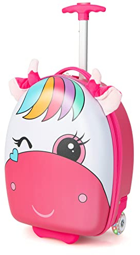 GOPLUS Valise Cabine Enfant à roulettes, 16'' Valise Enfant Garçon Fille avec Roues Lumineuse LED, Bagage Voyage Enfant avec Poignée Hauteur Réglable 2 Niveaux, Trou de Verrouillage, pour 3-10 Ans
